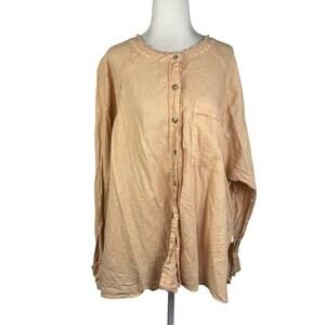 Free People We The Free Tan Peach Linen Blend Button-Down Tunic Top S